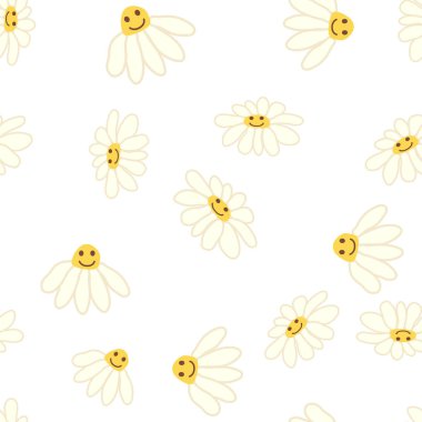 Havalı papatya retro pürüzsüz desen. 70 'lerin titreşimli hippi süsü. Çiçek duvar kağıdı