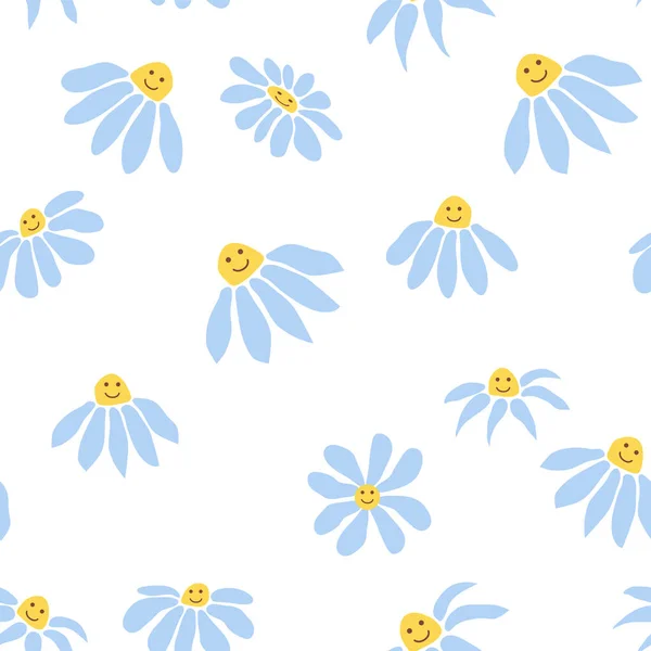 Groovy Daisy Retro Seamless Pattern Retro Smile Chamomile 70S Vibe — Stock Vector