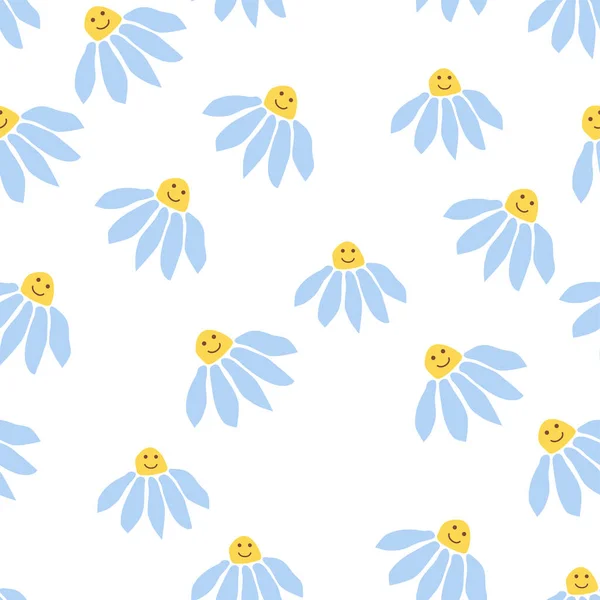 格鲁吉亚菊花复古无缝图案 复古微笑洋甘菊 70年代的嬉皮士装饰 植物壁纸 — 图库矢量图片