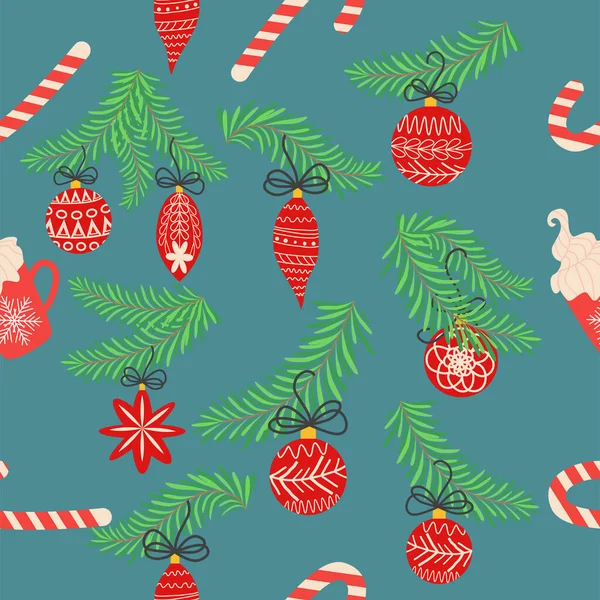 Seamless Christmas Pattern Fir Branches Spruce Background Christmas Happy New — Stockvektor