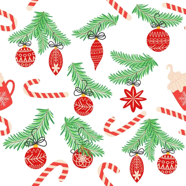 Seamless Christmas Pattern Fir Branches Spruce Background Christmas Happy New — 图库矢量图片