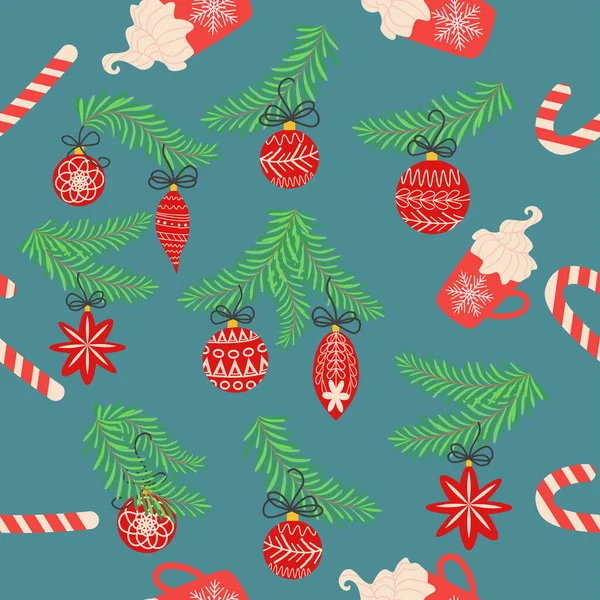 Seamless Christmas Pattern Fir Branches Spruce Background Christmas Happy New — Stockový vektor