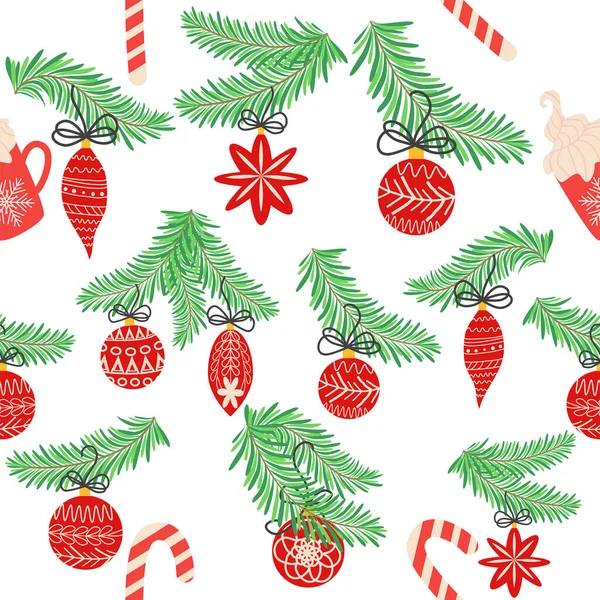 Seamless Christmas Pattern Fir Branches Spruce Background Christmas Happy New — 图库矢量图片