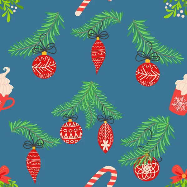 Seamless Christmas Pattern Fir Branches Spruce Background Christmas Happy New — 图库矢量图片