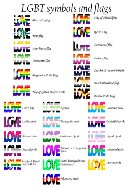 Lgbt Flag Set Including Progressive Standard Bisexual Polyamory Asexual Aromantic — Stock Vector