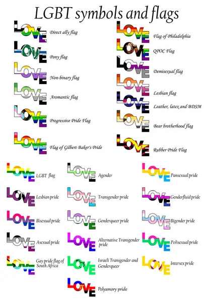 Lgbt Flag Set Including Progressive Standard Bisexual Polyamory Asexual Aromantic — Stock Vector