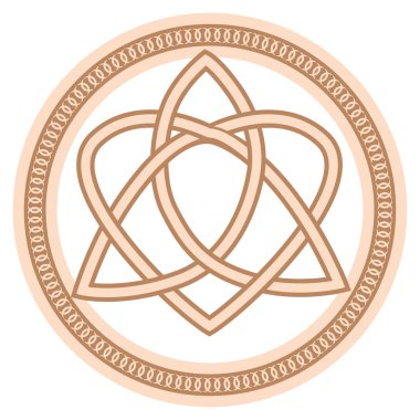 Triquetra Heart Celtic Endless Knot, a Slavic symbol embellished with Scandinavian patterns. Beige trendy, design with runes and sun