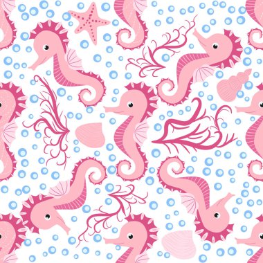 Deniz atı ve denizyıldızı desenleri. Deniz hayatı yaz geçmişi. Tatlı deniz yaşamı. Kumaş ve dekor için tasarım.