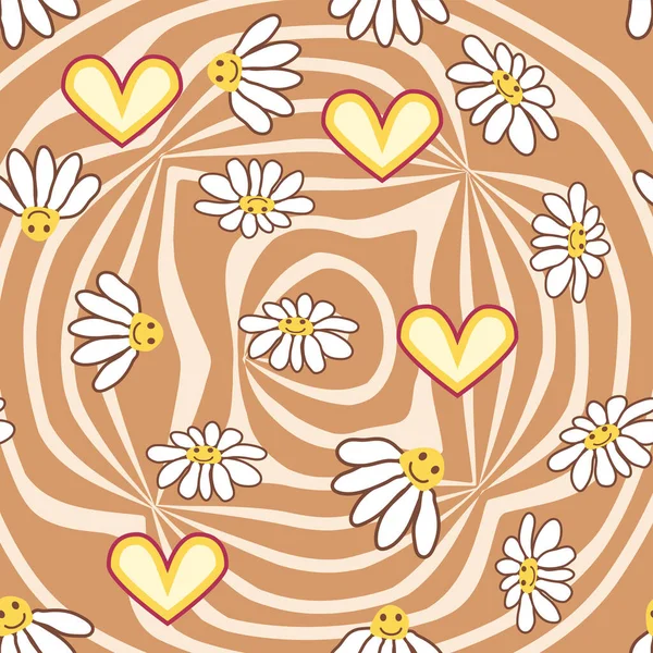 1970 Wavy Swirl Pattern Retro Smile Chamless Pattern — 스톡 벡터