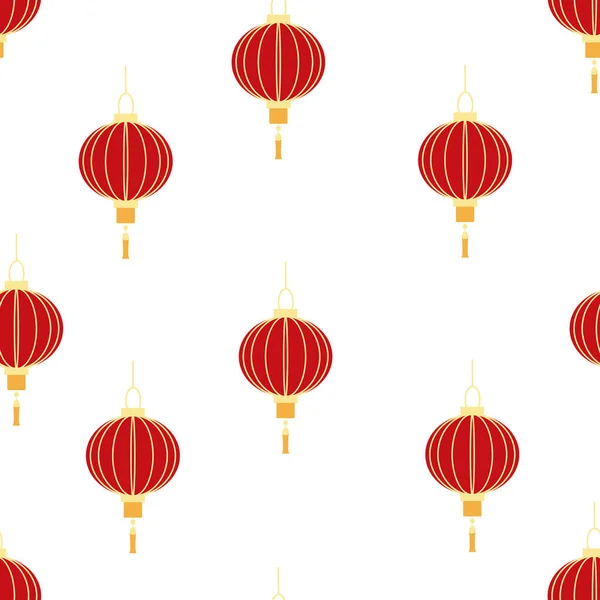 Chinese Seamless Pattern Feng Shui Red Paper Lantern — Stock Vector