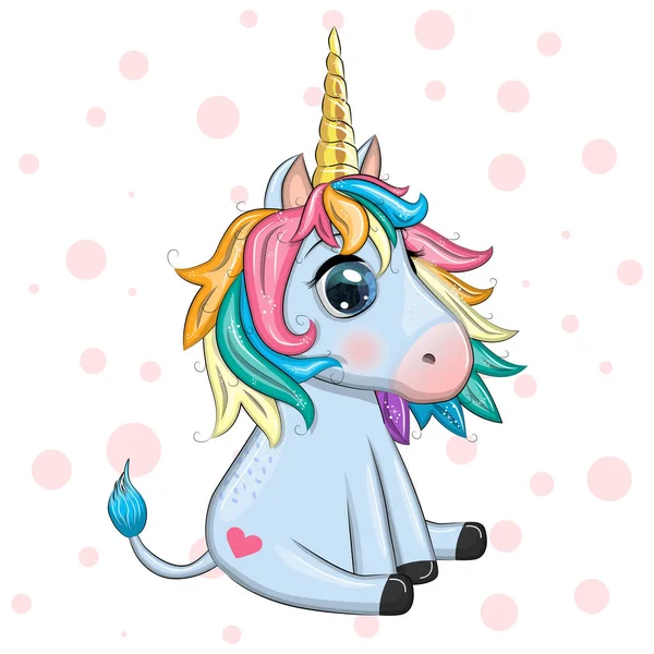 Blue Unicorn Pony Sitting Cute Baby Card Baby Big Eyes — Stock Vector