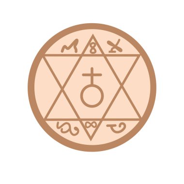 Babamın pentagramı, İskandinav dokuma çelengiyle süslenmiş bir Slav sembolü. Bej rengi, mühür ve güneş tasarımı