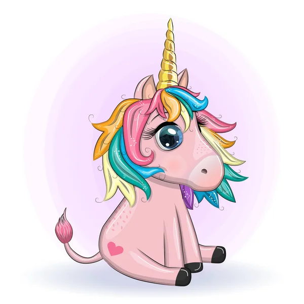 Pink Unicorn Pony Sitting Cute Baby Card Baby Girl Big — Stock Vector