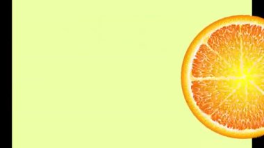 Meyve çemberleri döner, görünür ve kaybolur, suya düşer. Turuncu, kırmızı, sarı, yeşil meyve.