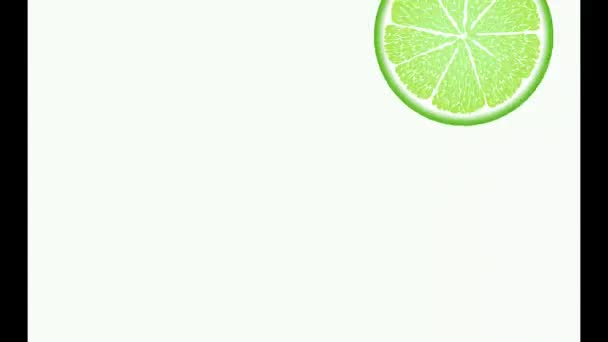 ジューシーなフルーツサークルスピン 表示され 水の中に落ちる オレンジ 緑の果物 — ストック動画