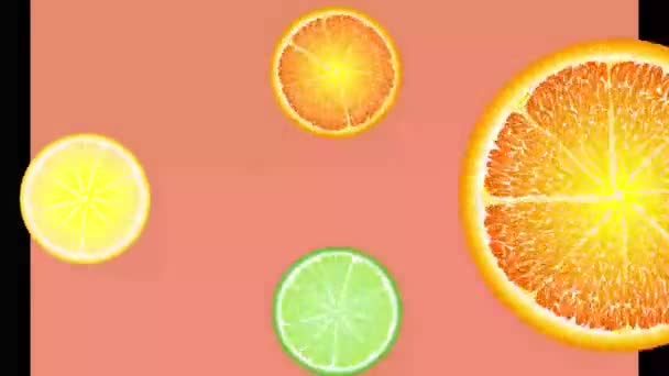 Šťavnaté Ovocné Kruhy Točí Objevují Mizí Padají Vody Pomeranč Červená — Stock video