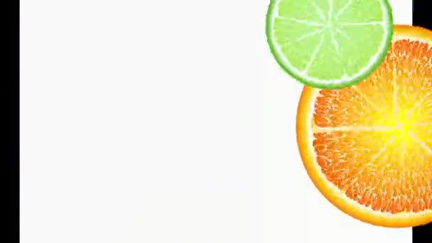 Cerchi Frutta Succosi Girano Appaiono Scompaiono Cadono Acqua Frutto Arancione — Video Stock