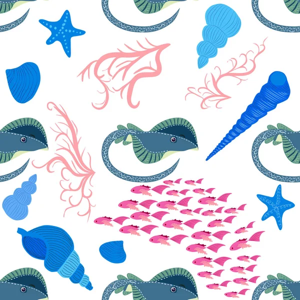 Stachelrochen Batomorphi Meereslebewesen Fische Tiere Helles Nahtloses Muster Seereise Schnorcheln — Stockvektor