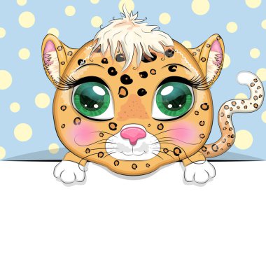 Tebrik kartı şirin çizgi film hayvanı, içinde mesaj yeri olan bir poster tutuyor..