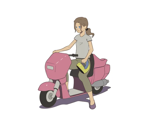 Chica en scooter — Vector de stock