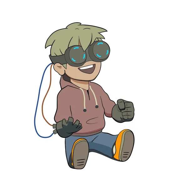 Chibi miúdo com óculos de realidade virtual — Vetor de Stock