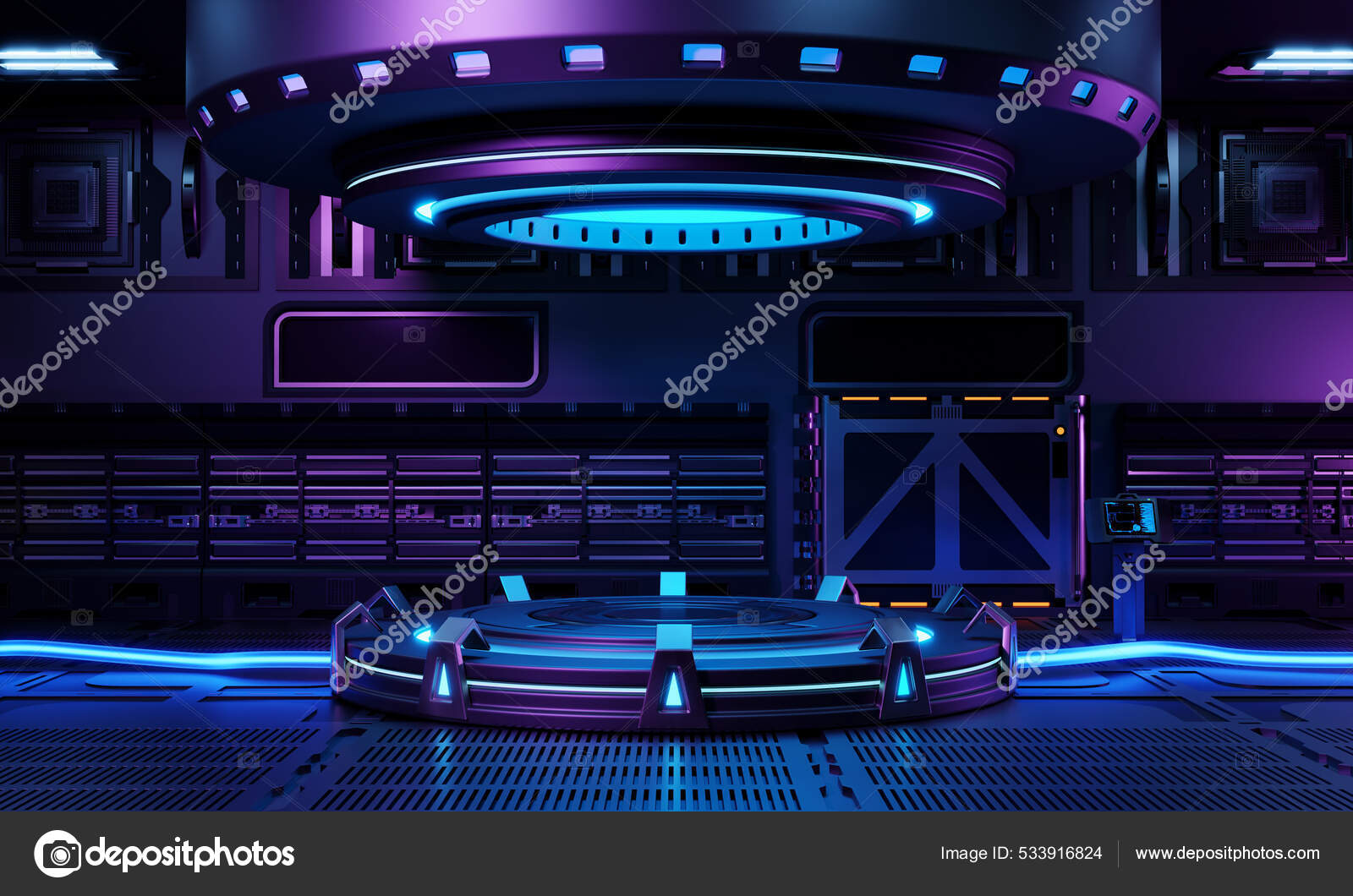 Dentro Arquitetura Interiores Laboratório Nave Espacial Pódio Vazio Para  Apresentação — Foto © shutter2u #533916824, image size:1600x1060