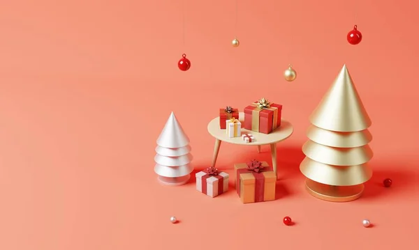 Decoração Conjunto Natal Ornamento Com Árvore Natal Ouro Prata Floco — Fotografia de Stock