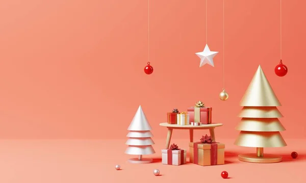 Weihnachtsset Dekoration Und Schmuck Mit Goldenem Und Silbernem Weihnachtsbaum Und — Stockfoto