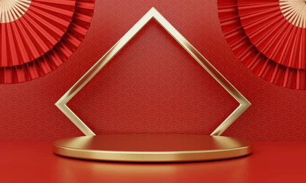 Chinese New Year Red Modern Style One Podium Product Showcase — Stock Photo, Image