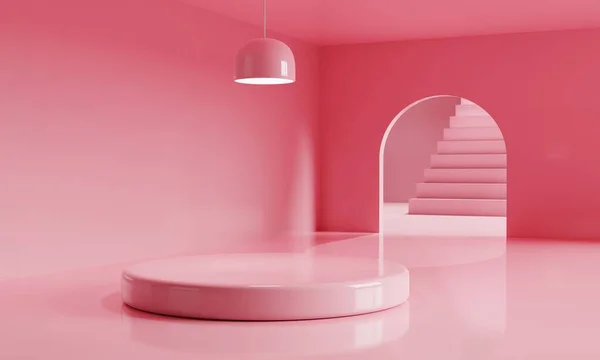 Pink Ruang Kosong Dengan Podium Untuk Iklan Latar Belakang Minimal — Stok Foto