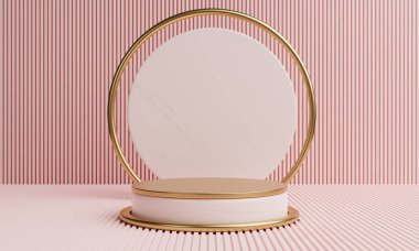 Ürün tanıtım şablonu için Asya tarzında pembe podyum. Nesne ve soyut kavram. 3B illüstrasyon oluşturma