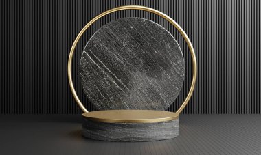 Kozmetik reklam şablonu için lüks altın ve beyaz gri siyah mermer podyum. Nesne ve iş modeli konsepti. 3B illüstrasyon oluşturma