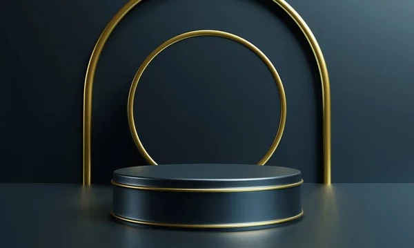 Luxury Gold Dark Blue Podium Cosmetics Advertising Template Background Object — Stock Photo, Image