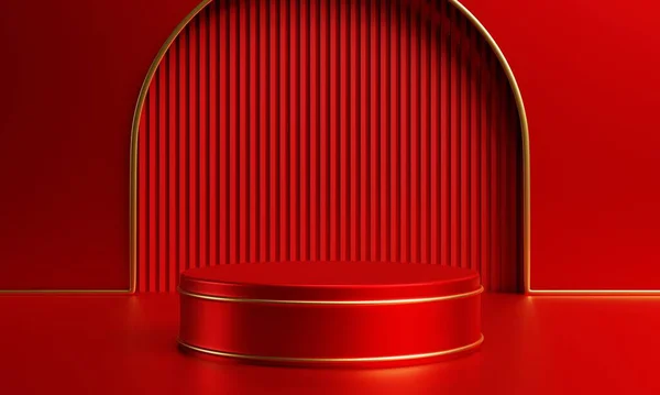 Kozmetik Reklam Şablonu Için Lüks Altın Kırmızı Podyum Nesne Modeli — Stok fotoğraf