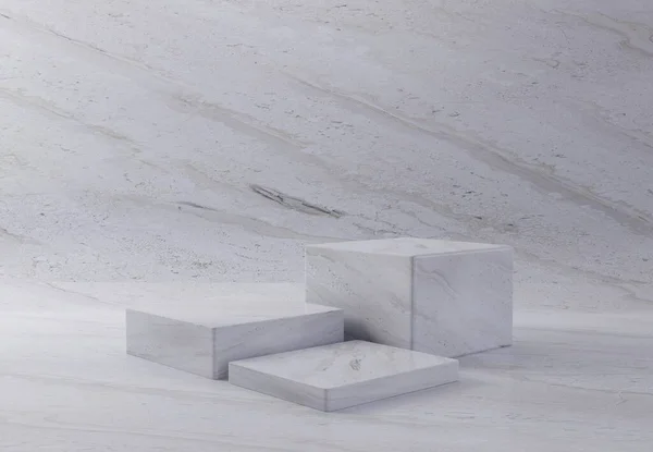 Drei Weiße Marmorwürfel Backstein Podium Hintergrund Abstraktes Und Objekt Für — Stockfoto