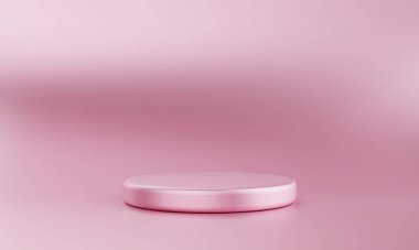 Minimum pembe podyum sahne arkası. Reklam konsepti için soyut nesne sahnesi. 3B illüstrasyon oluşturma