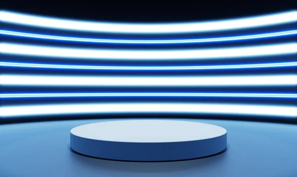 Cyberpunk Sci Produktpodium Mit Blauem Und Weißem Neonlicht Hintergrund Technologie — Stockfoto