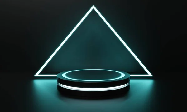 Moderní Produkt Vitríny Sci Pódium Modrozelenou Zářící Světlo Neonové Pozadí — Stock fotografie