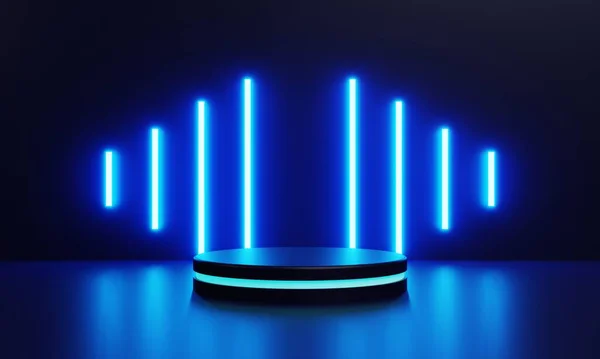 Moderní Produkt Vitríny Sci Pódium Modrým Zářícím Světlem Neonové Pozadí — Stock fotografie
