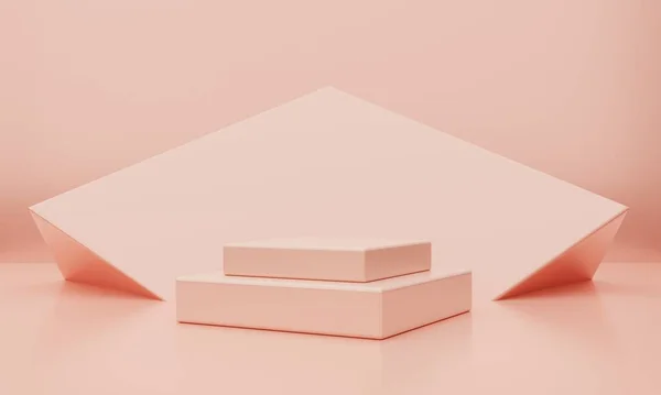 분홍빛 오렌지색 사각형 입방체 컨셉의 노골적 오브젝트 렌더링 — 스톡 사진