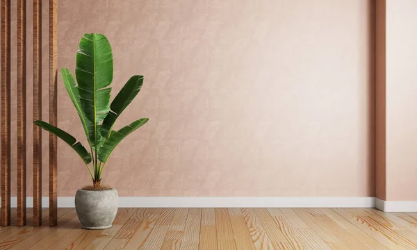 Banana Plant Pot Red Coral Color Living Room Raw Concrete — Stok Foto