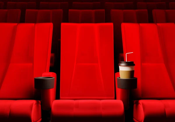 Rows Red Velvet Seats Watching Movies Cinema Copy Space Banner — Stock Photo, Image