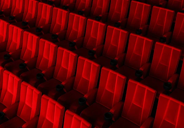 Řady Červeného Sametu Sedadla Sledování Filmů Kině Kopií Prostor Banner — Stock fotografie