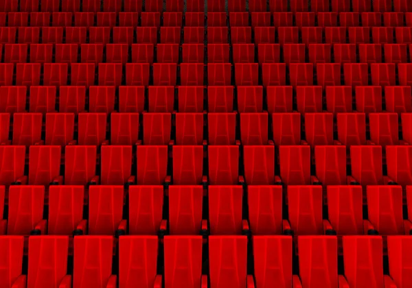 コピースペースバナーの背景と映画館で映画を見て赤いベルベットのシートの行 エンターテインメントと演劇のコンセプト 3Dイラストレンダリング — ストック写真