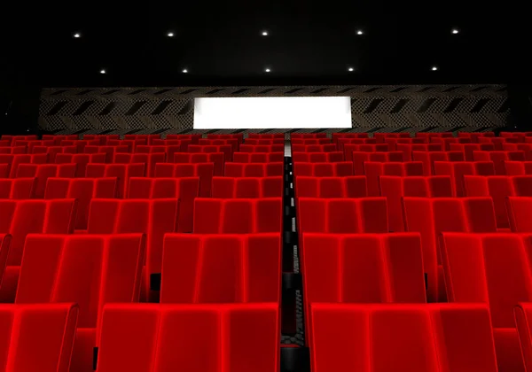 Рядки Червоних Оксамитових Сидінь Дивиться Фільми Кінотеатрі Копіюванням Просторового Банерного — стокове фото