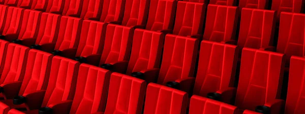 Rows Red Velvet Seats Watching Movies Cinema Copy Space Banner — Stock Photo, Image