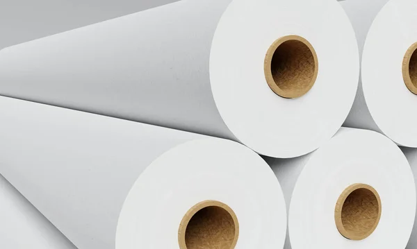 Group White Paper Rolls Industrial Factory Storage Background Production Manufacturing — Fotografia de Stock