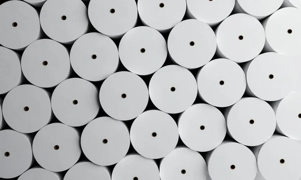 Group White Paper Rolls Industrial Factory Storage Background Production Manufacturing — Photo