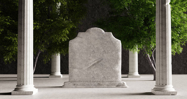 Realistic Mockup Gravestone Headstone Tombstone Corinthian Columns Trees Background Memorial Royalty Free Stock Photos