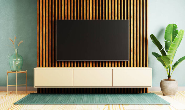 Japanese Style Modern Living Room Hanging Mockup Television Wall Background Stock Image